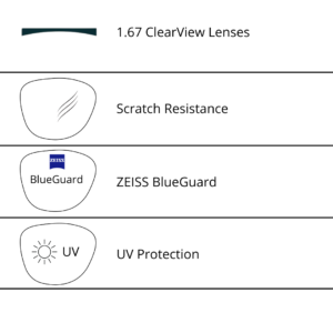1.67 Thinner Lens ClearView BlueGuard